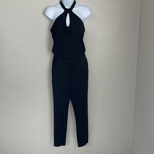 BB Dakota Women's Black Jersey Keyhole Neck Jumpsuit Pockets Size XS